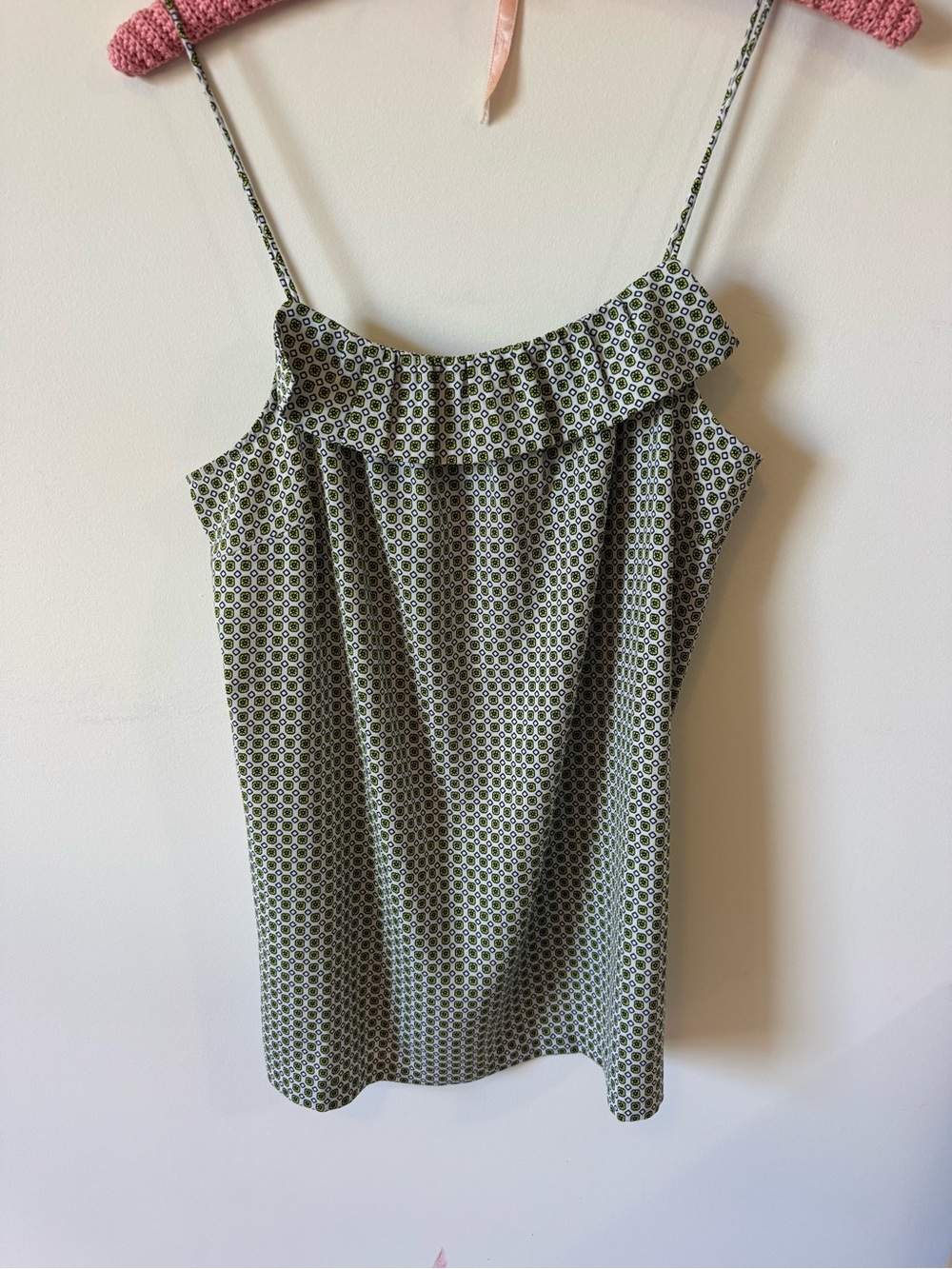 J. Crew Olive Green Printed Ruffle-Trim Camisole